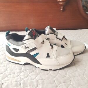 VTG Voit Strobe 2000 Sneakers Size 8 White Black Teal Retro Hook & Loop Cushion